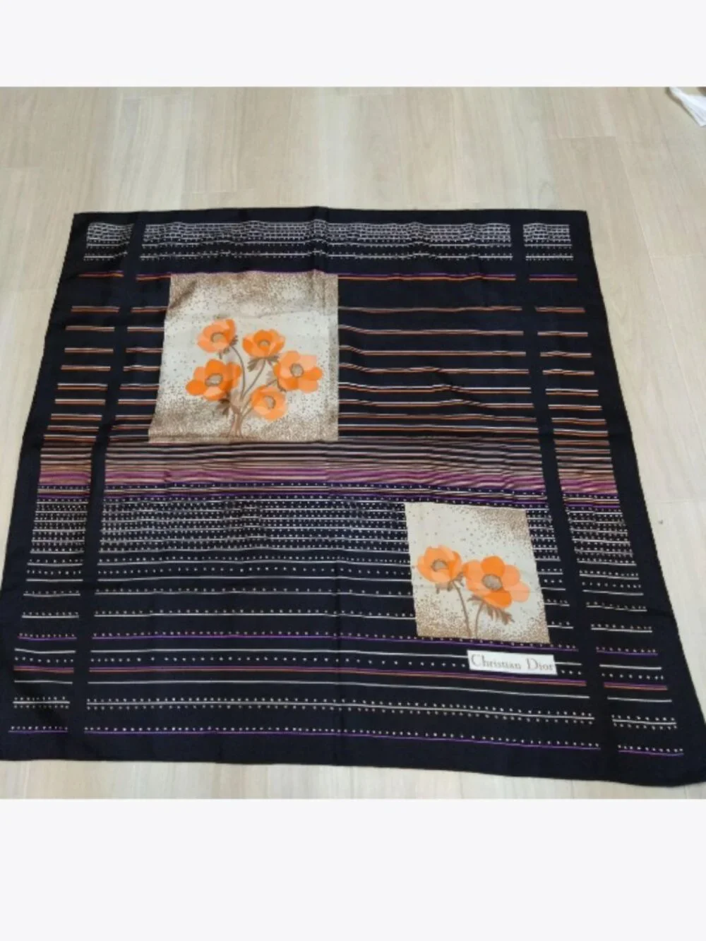 Dior vintage silk floral striped scarf large size EUC